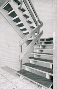 Eine Aufgesattelte Treppe entnommen aus dem Buch „Treppen in Holz“ von Bruderverlag 1965